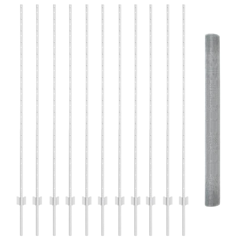Fence with Posts Silver 1.5 x 25 m Steel