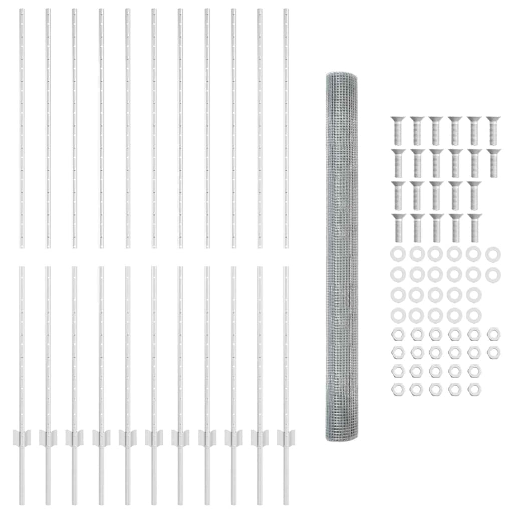 Fence with Posts Silver 1.5 x 25 m Steel