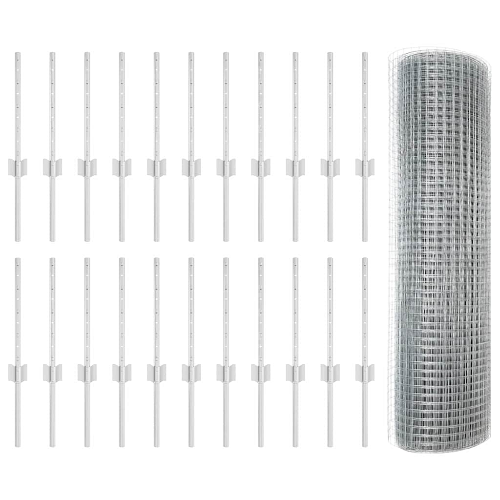 Fence with Posts Silver 0.4 x 50 m Steel