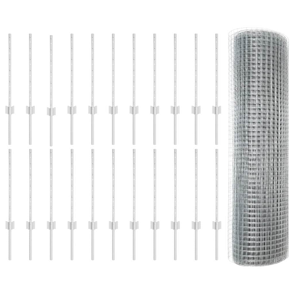 Fence with Posts Silver 0.5 x 50 m Steel