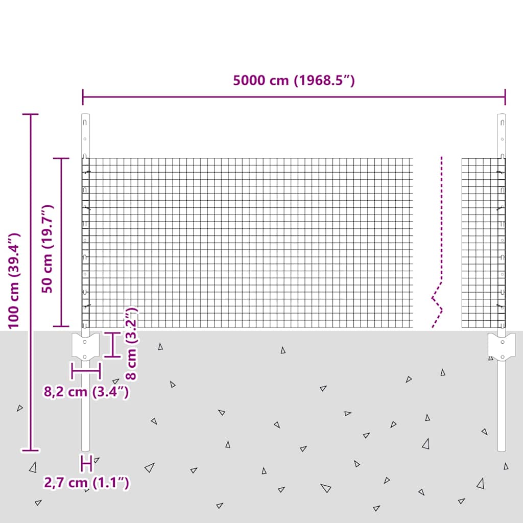 Fence with Posts Silver 0.5 x 50 m Steel