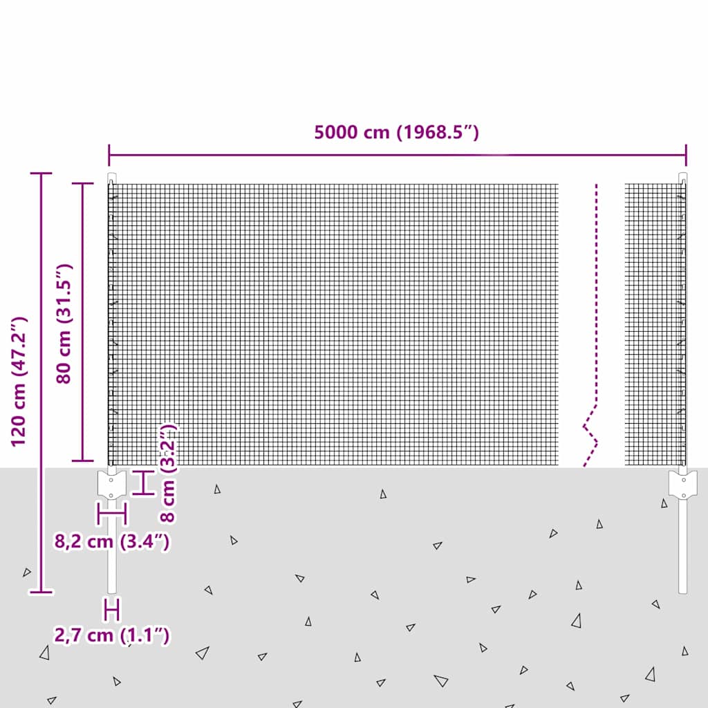 Fence with Posts Silver 0.8 x 50 m Steel