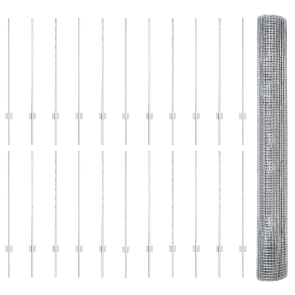 Fence with Posts Silver 1 x 50 m Steel