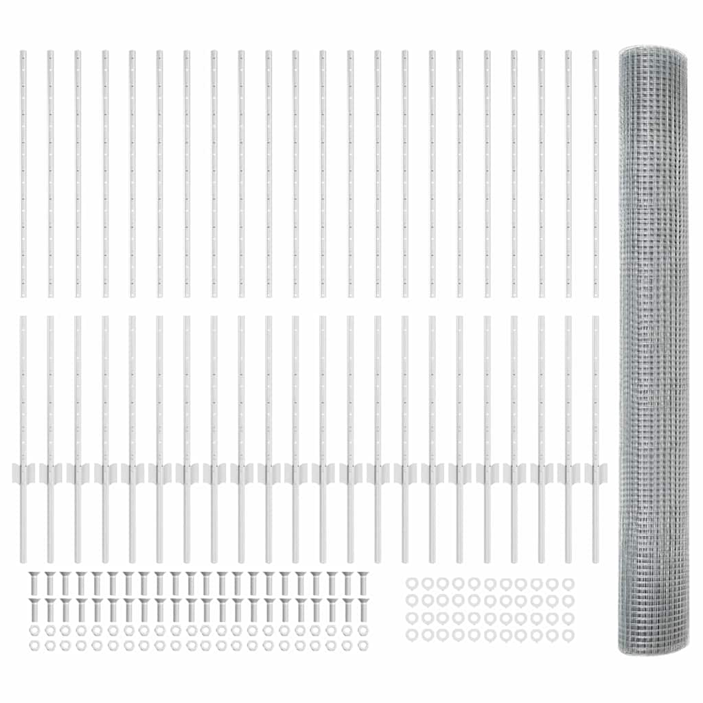 Fence with Posts Silver 1.2 x 50 m Steel