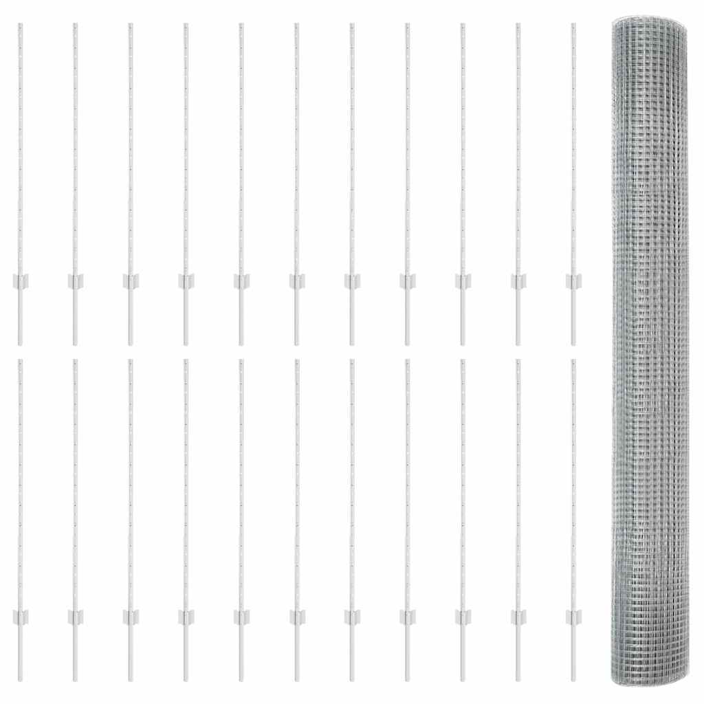 Fence with Posts Silver 1.2 x 50 m Steel