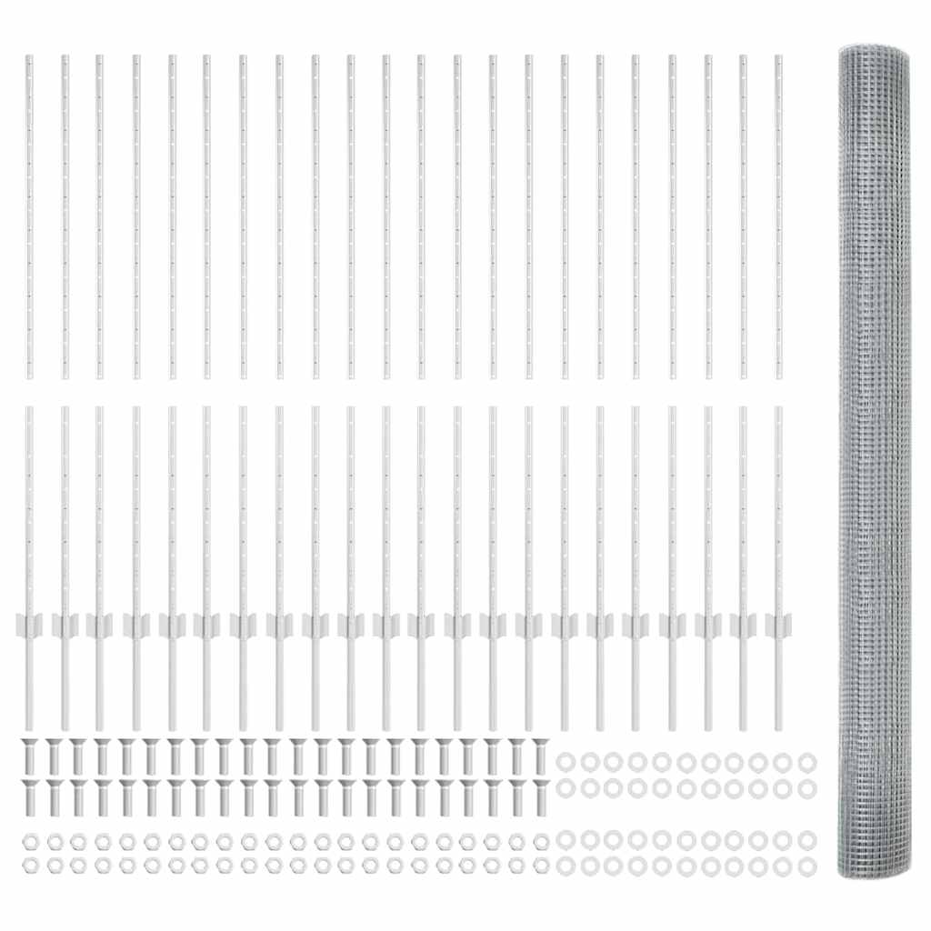 Fence with Posts Silver 1.4 x 50 m Steel
