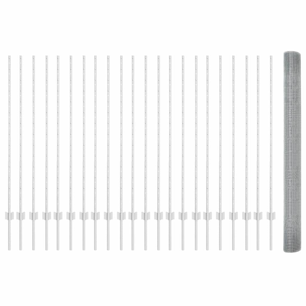 Fence with Posts Silver 1.4 x 50 m Steel