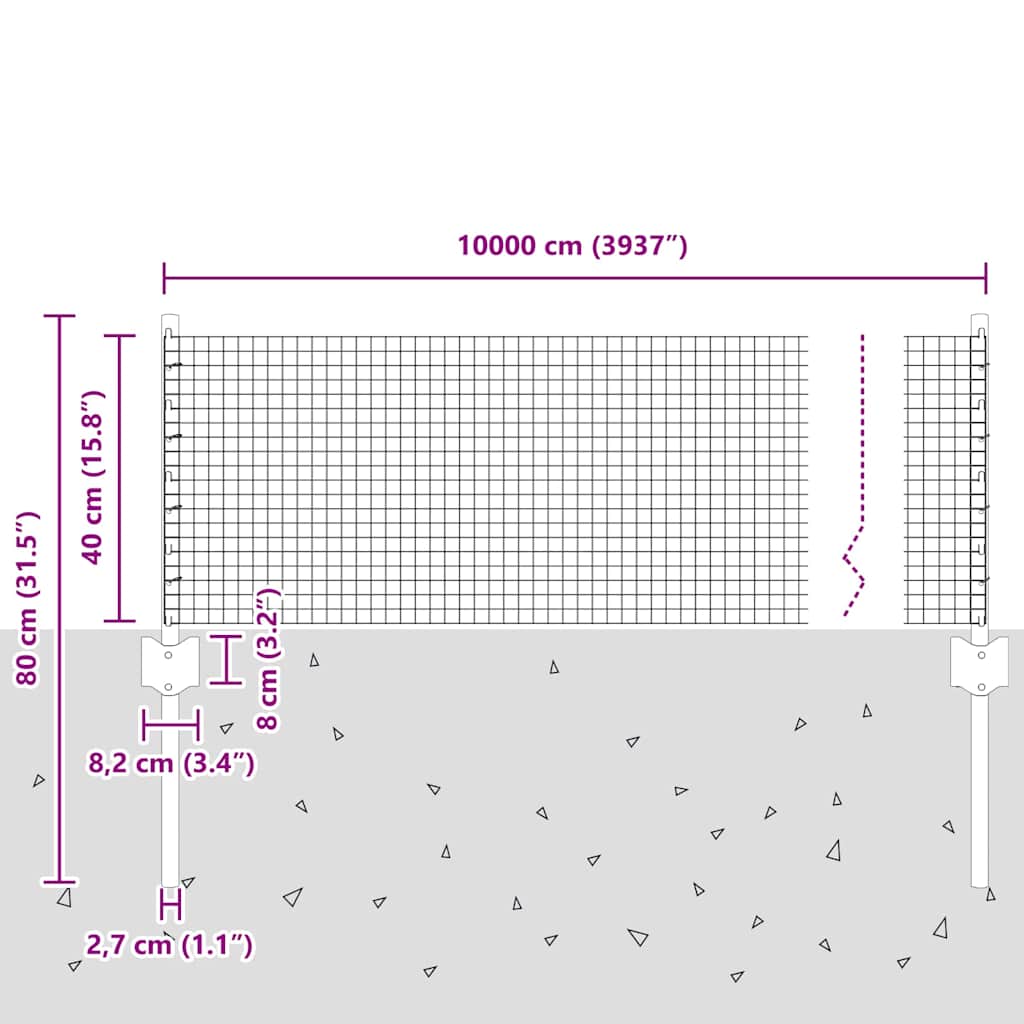 Fence with Posts Silver 0.4 x 100 m Steel