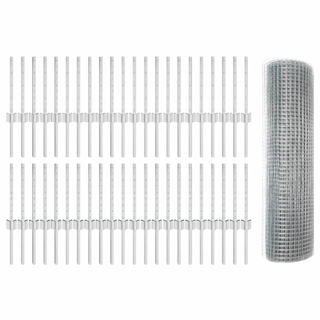 Fence with Posts Silver 0.4 x 100 m Steel