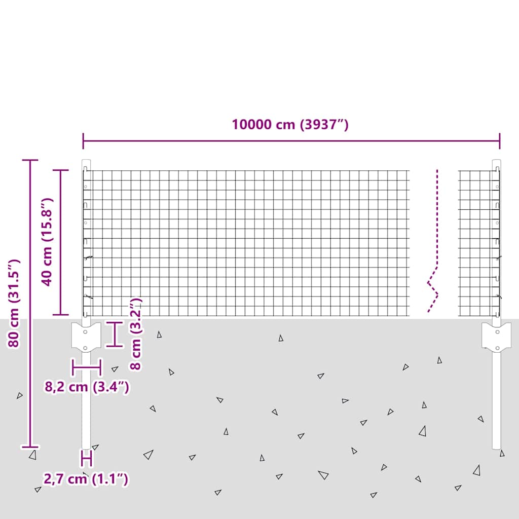 Fence with Posts Silver 0.4 x 100 m Steel