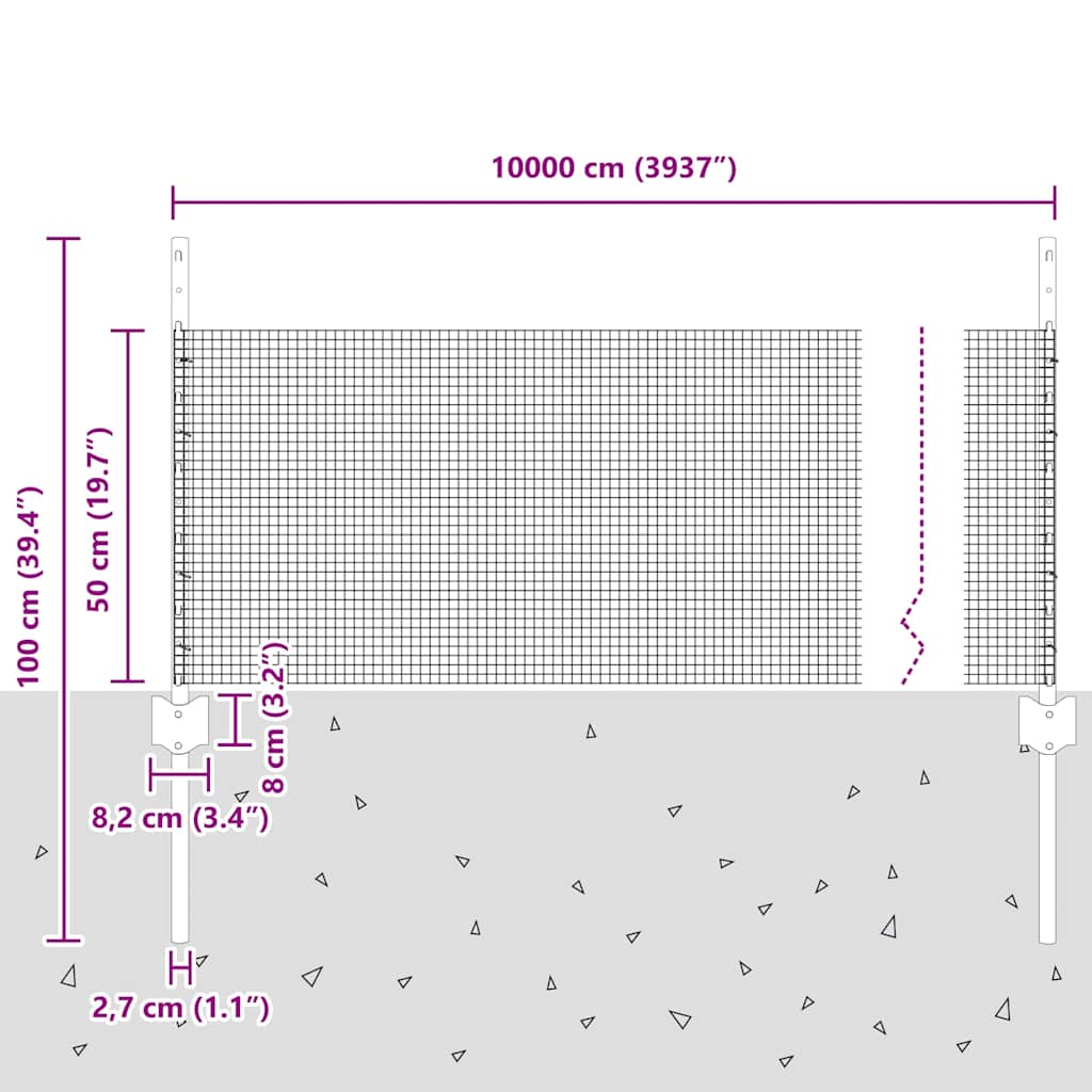 Fence with Posts Silver 0.5 x 100 m Steel