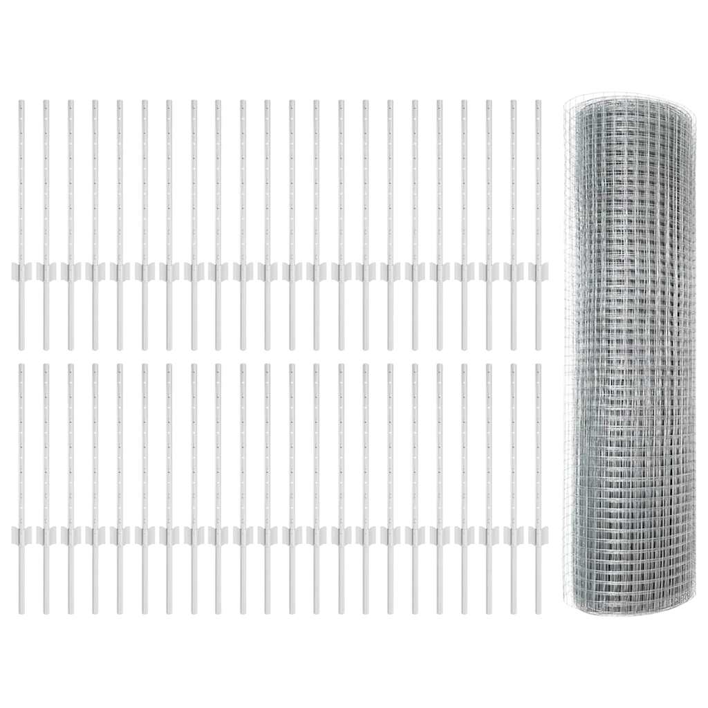 Fence with Posts Silver 0.6 x 100 m Steel