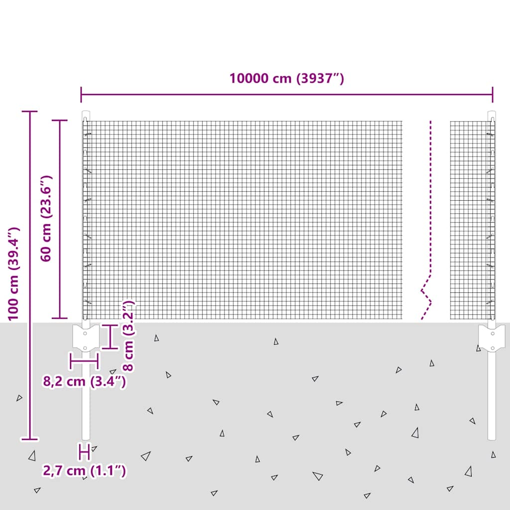Fence with Posts Silver 0.6 x 100 m Steel