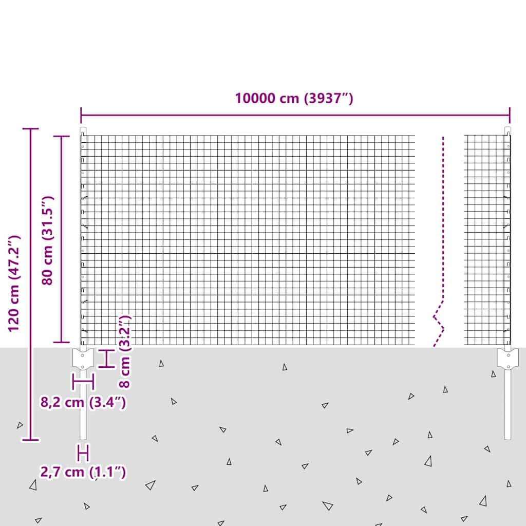 Fence with Posts Silver 0.8 x 100 m Steel