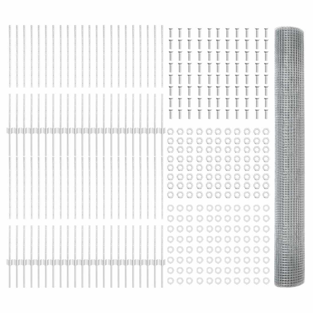 Fence with Posts Silver 1 x 100 m Steel