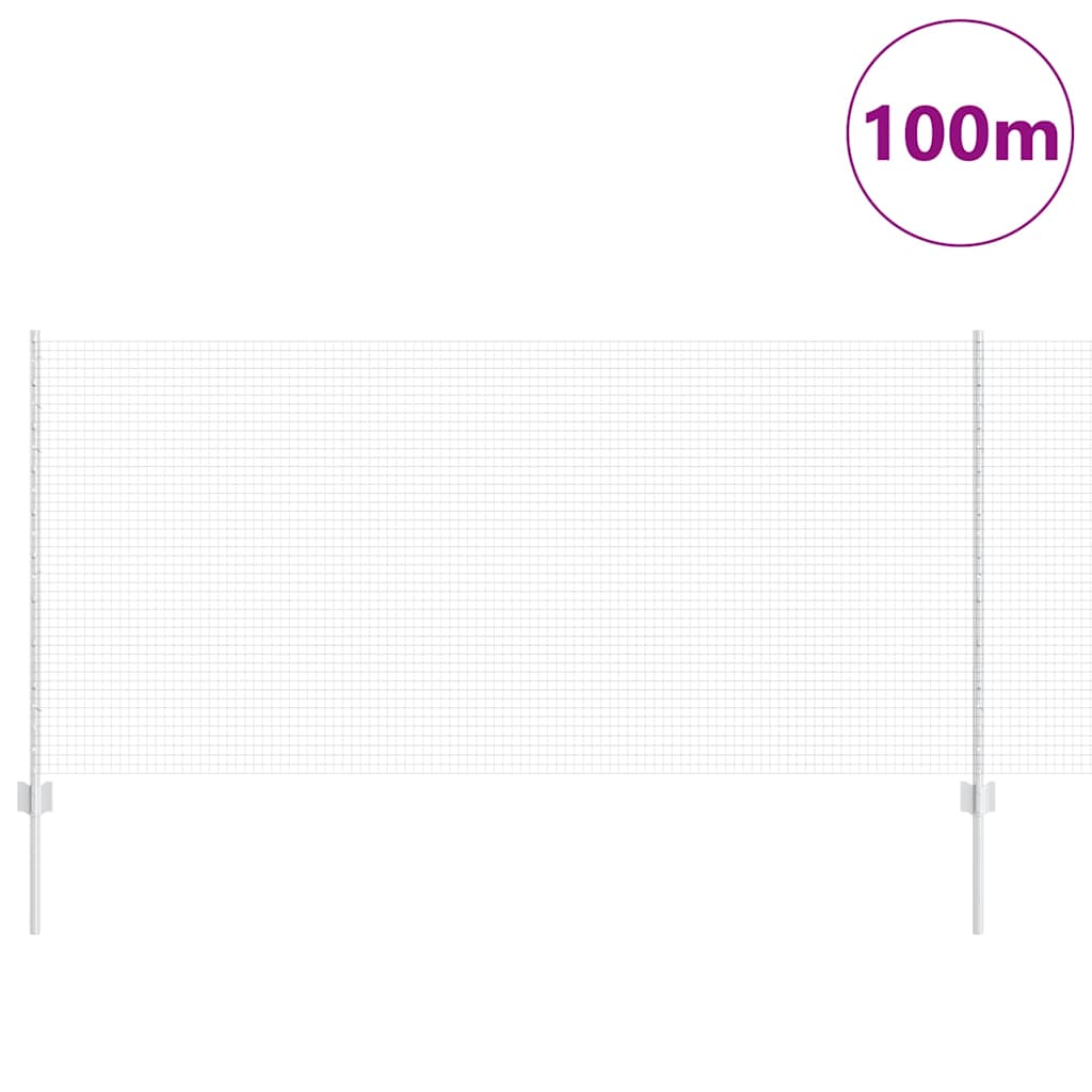 Fence with Posts Silver 1 x 100 m Steel
