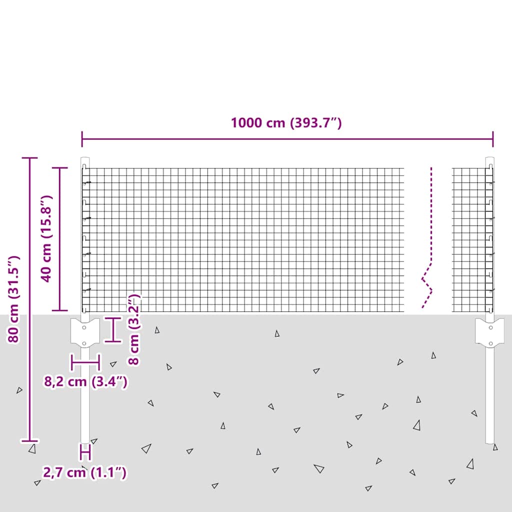Fence with Posts Green 0.4 x 10 m Steel