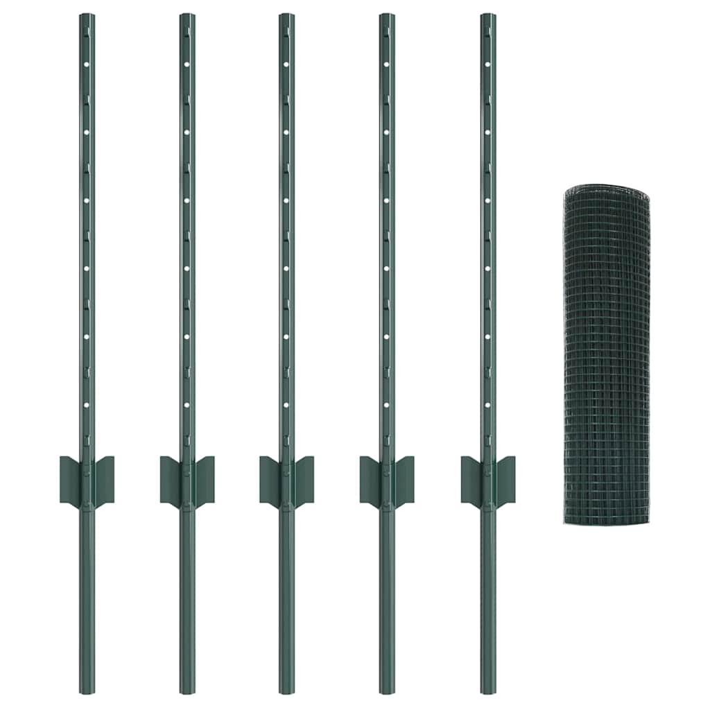Fence with Posts Green 0.6 x 10 m Steel