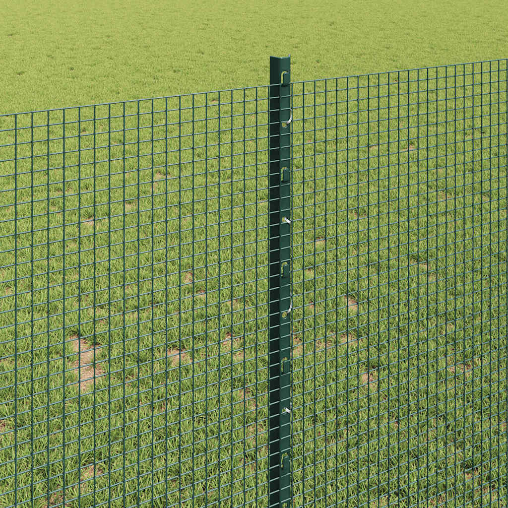 Fence with Posts Green 1 x 10 m Steel