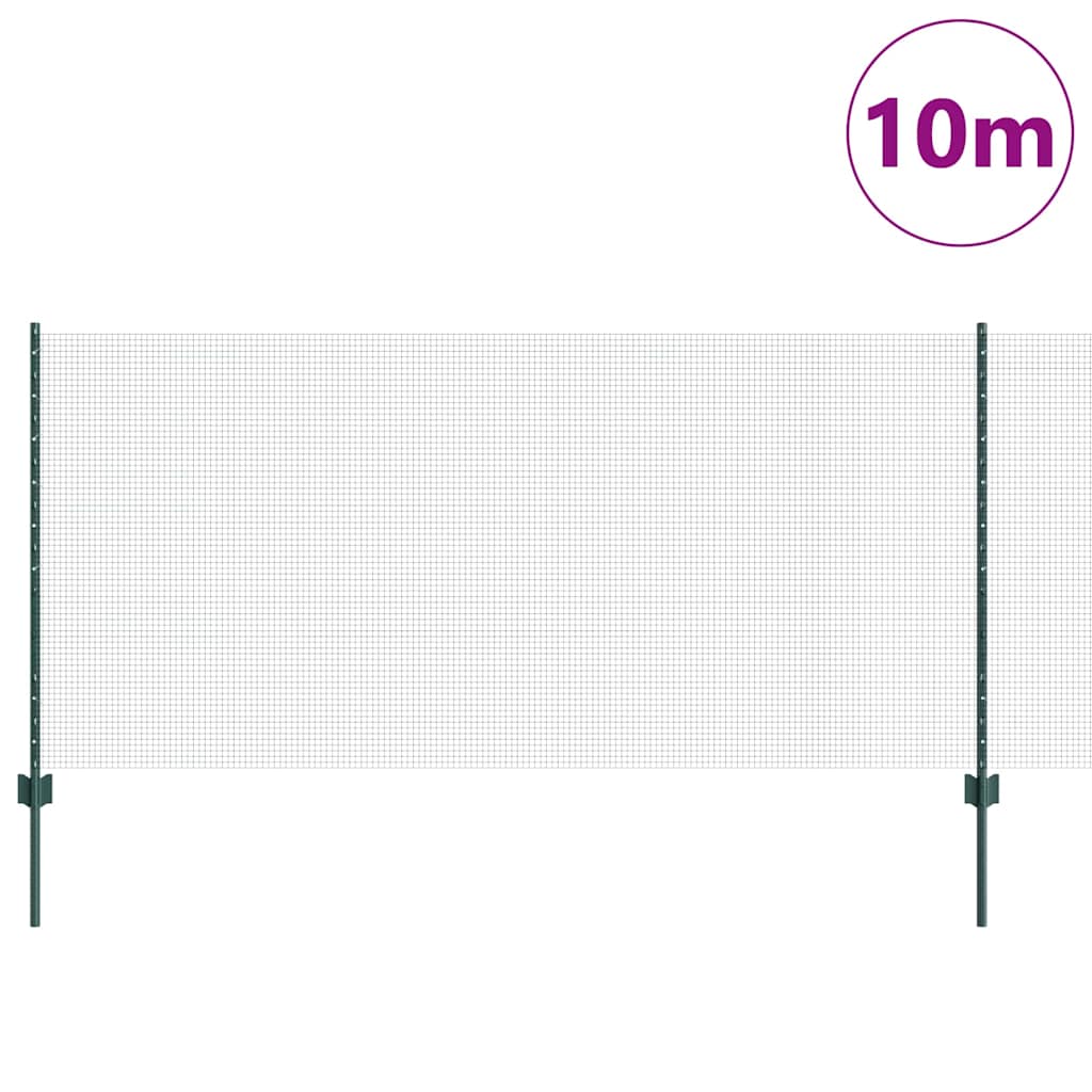 Fence with Posts Green 1 x 10 m Steel