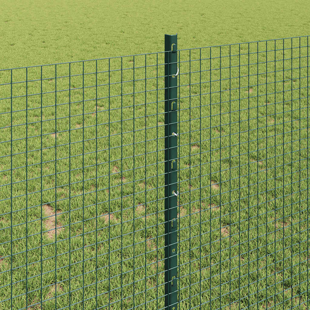 Fence with Posts Green 1 x 10 m Steel