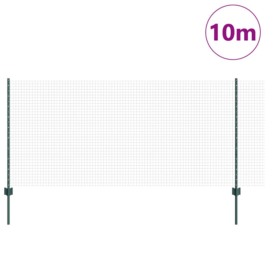Fence with Posts Green 1 x 10 m Steel