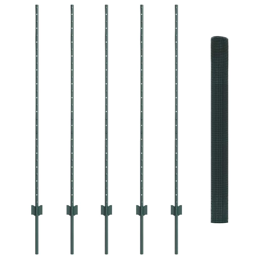 Fence with Posts Green 1.4 x 10 m Steel