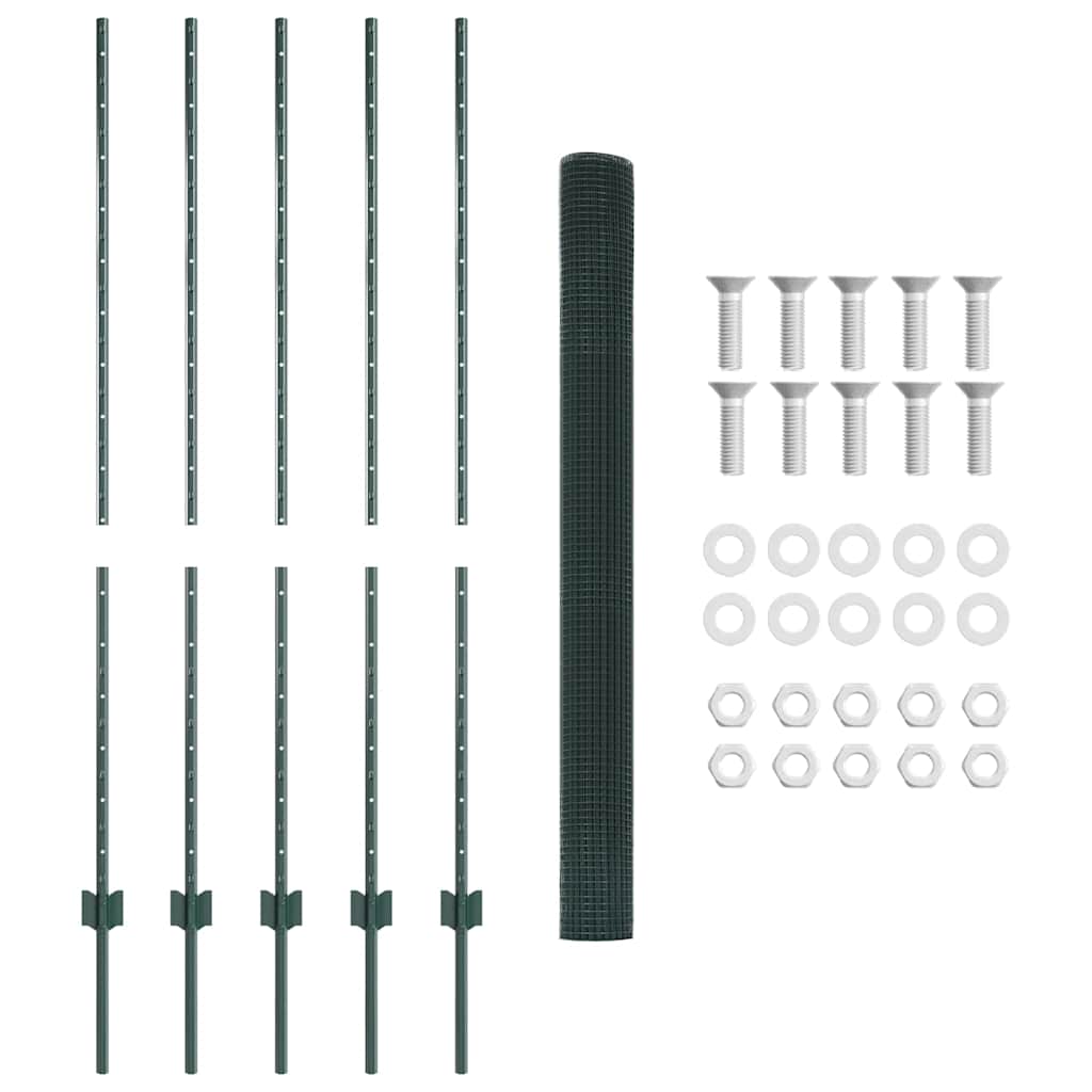 Fence with Posts Green 1.4 x 10 m Steel