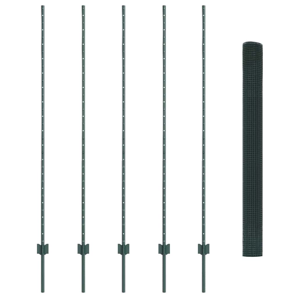 Fence with Posts Green 1.5 x 10 m Steel