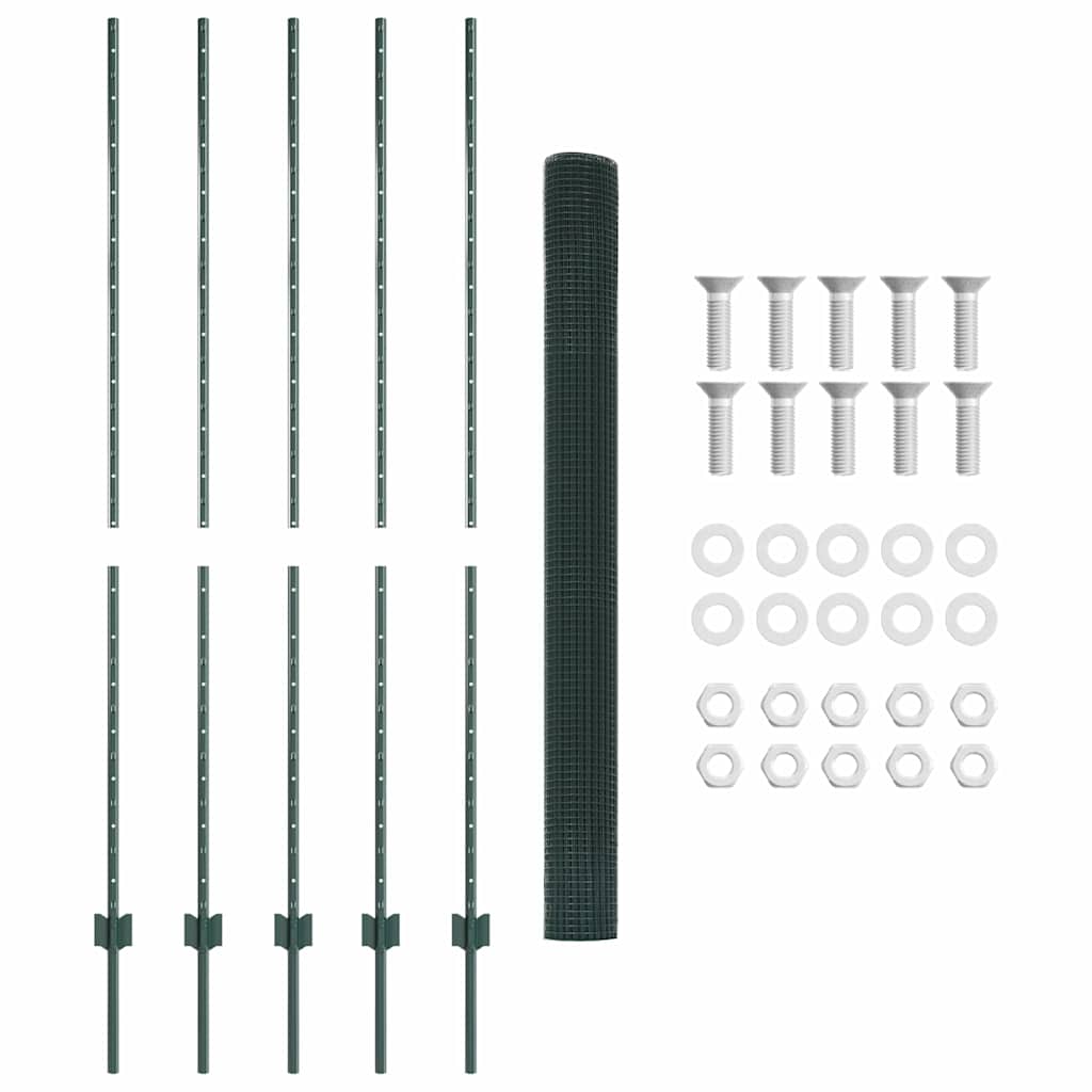 Fence with Posts Green 1.5 x 10 m Steel