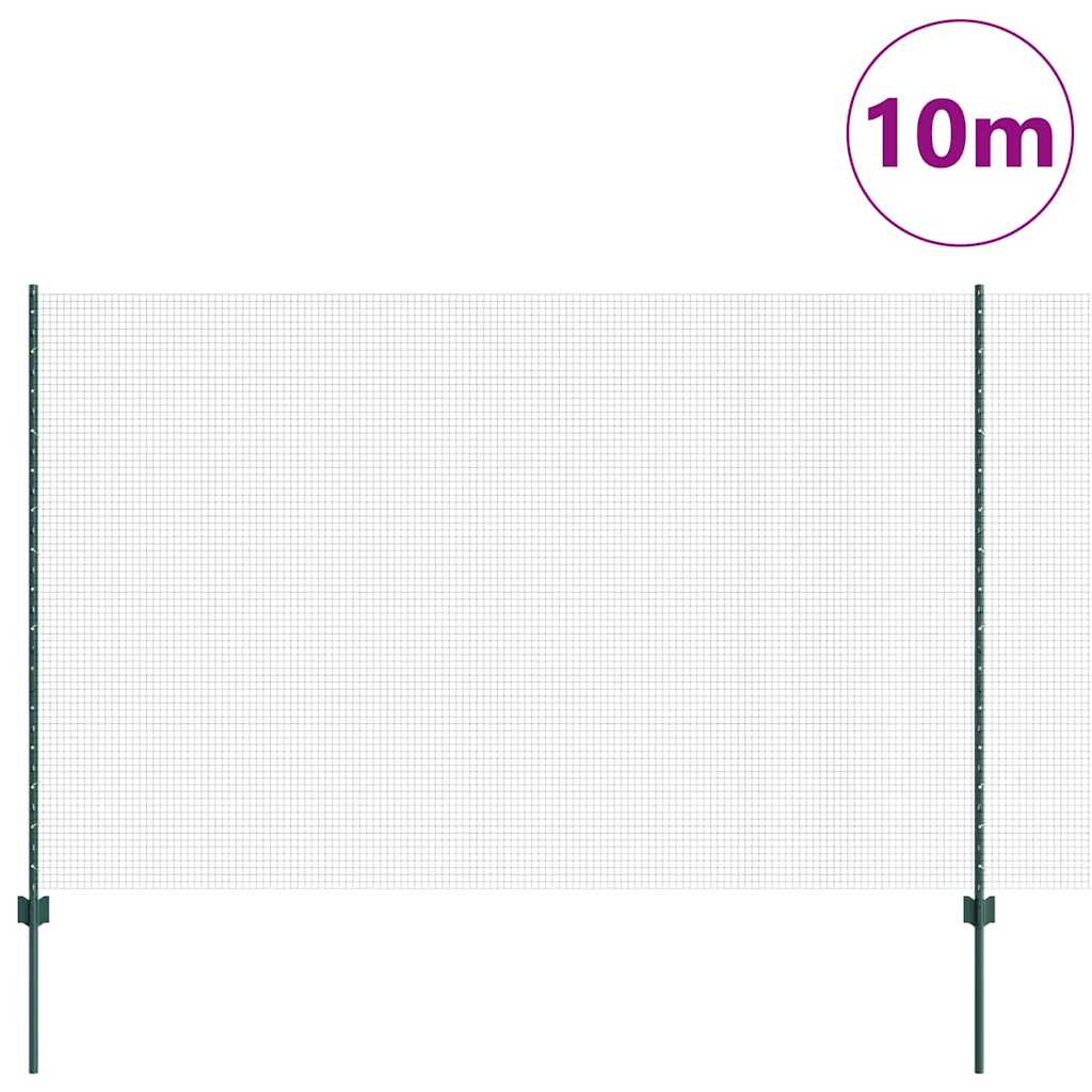 Fence with Posts Green 1.5 x 10 m Steel