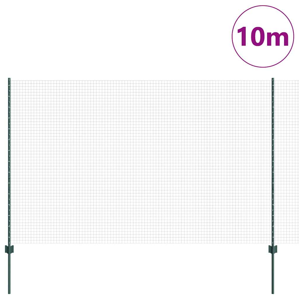 Fence with Posts Green 1.6 x 10 m Steel