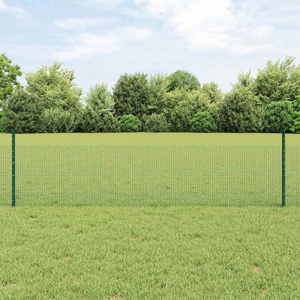 Fence with Posts Green 0.5 x 25 m Steel