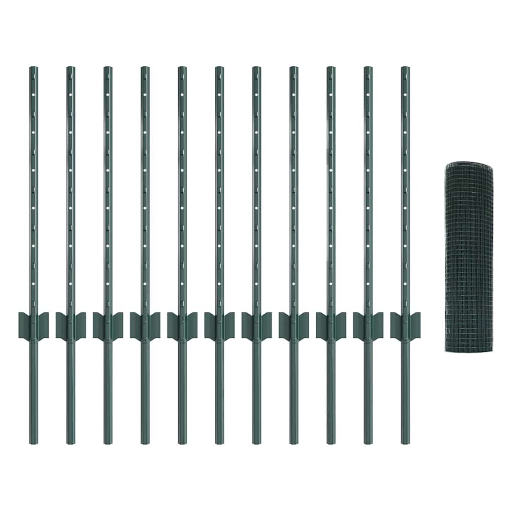 Fence with Posts Green 0.5 x 25 m Steel