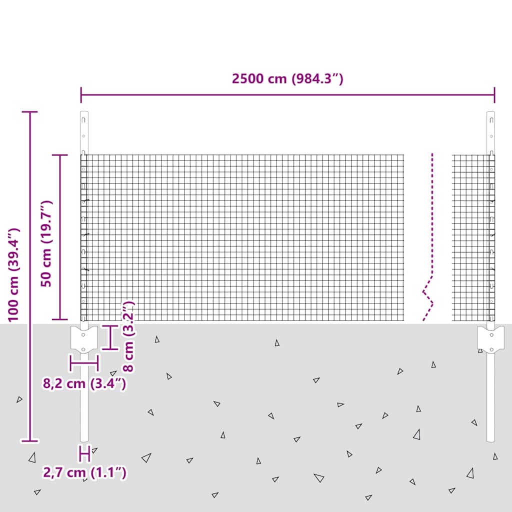 Fence with Posts Green 0.5 x 25 m Steel