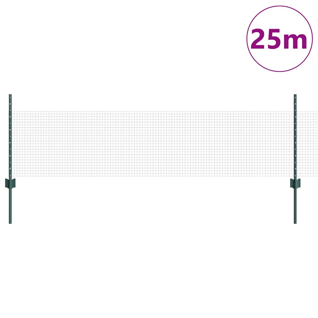 Fence with Posts Green 0.5 x 25 m Steel