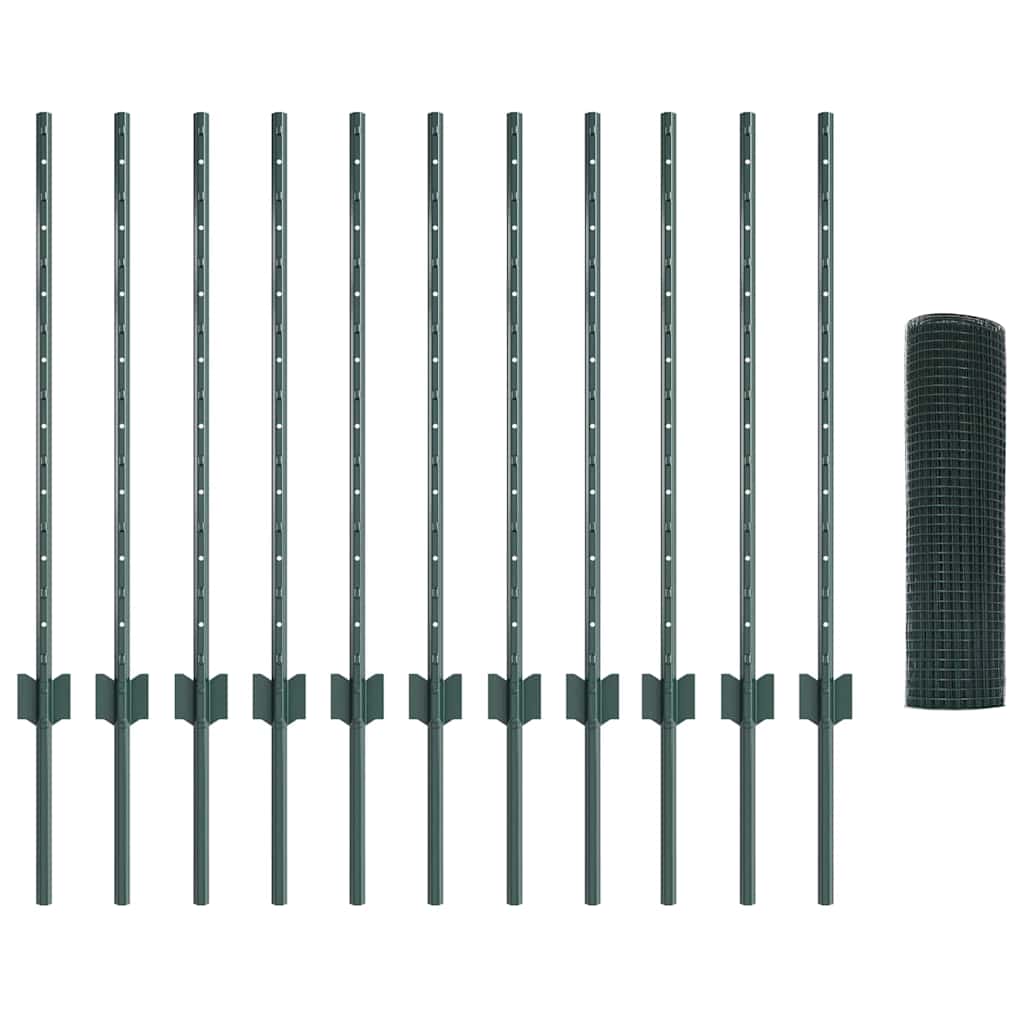 Fence with Posts Green 0.8 x 25 m Steel