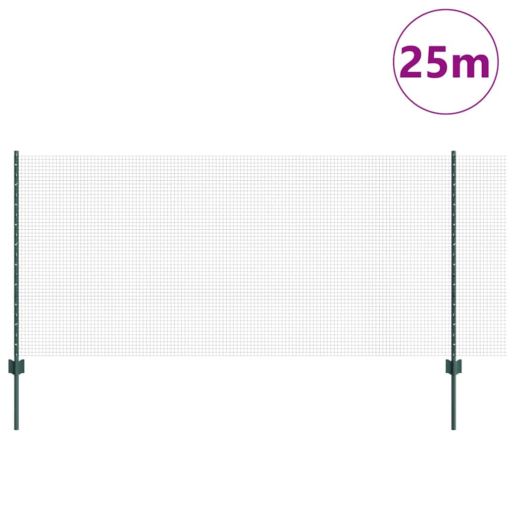 Fence with Posts Green 1 x 25 m Steel