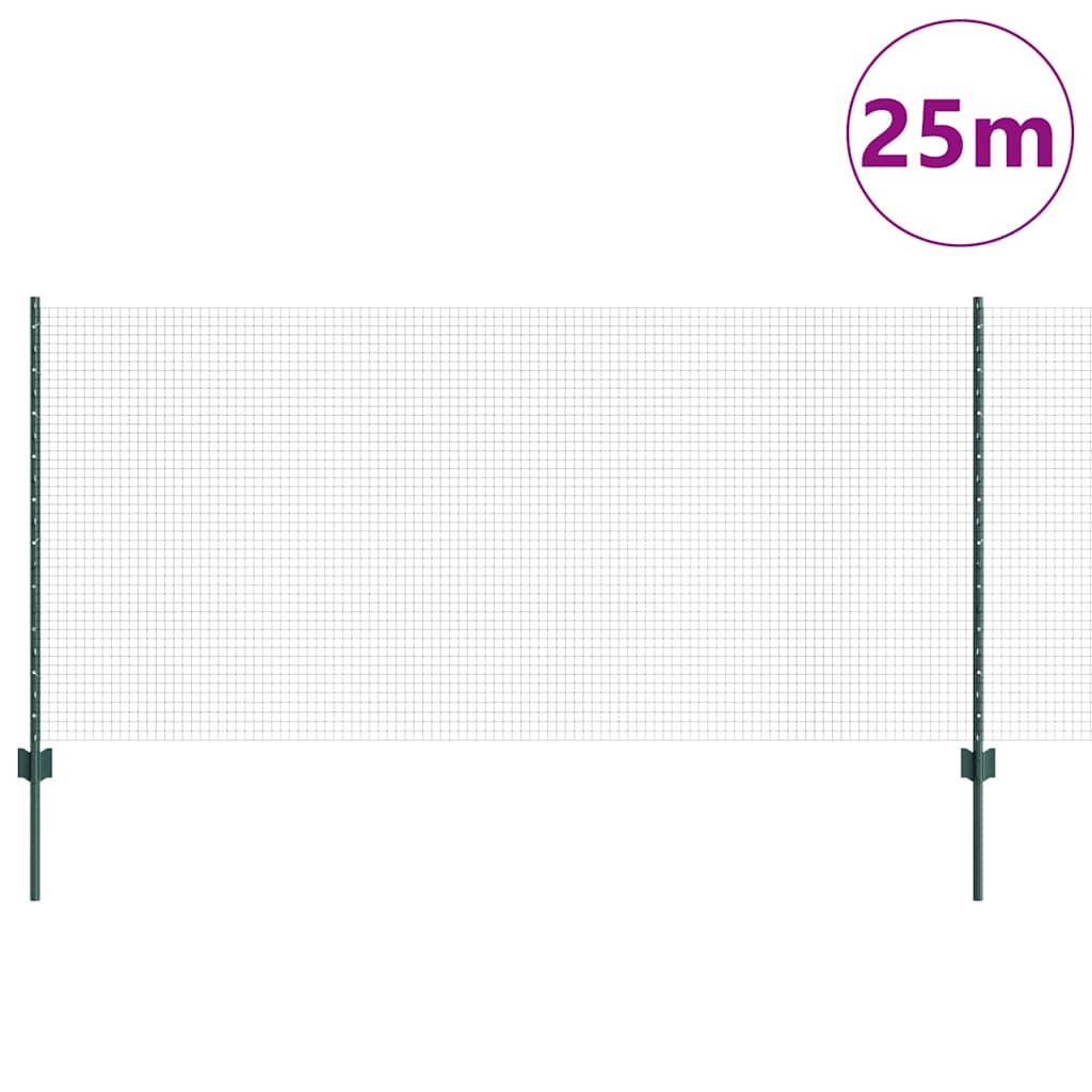 Fence with Posts Green 1 x 25 m Steel