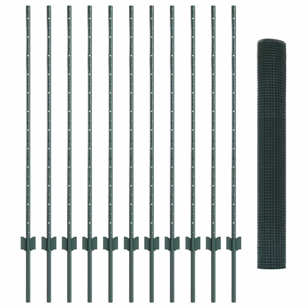 Fence with Posts Green 1.2 x 25 m Steel