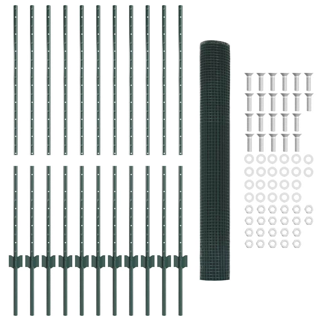 Fence with Posts Green 1.2 x 25 m Steel