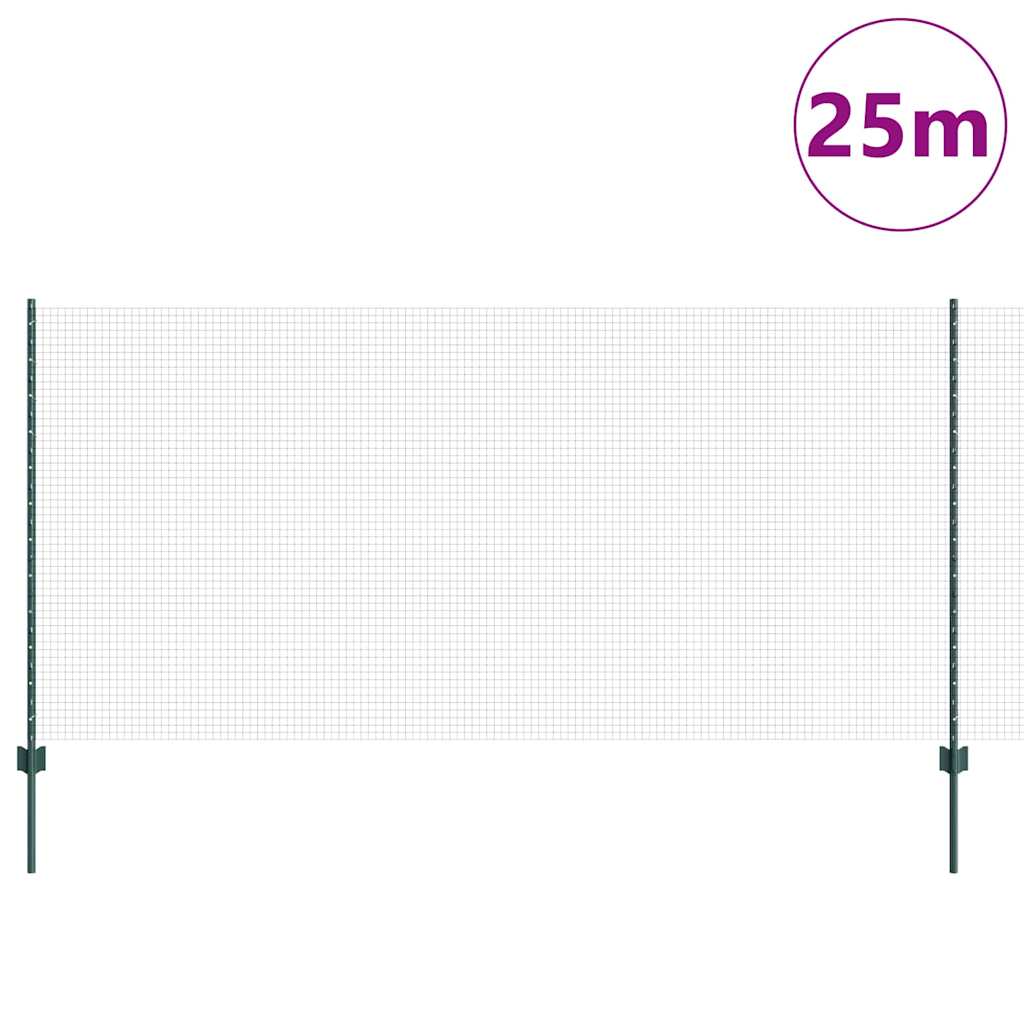 Fence with Posts Green 1.2 x 25 m Steel