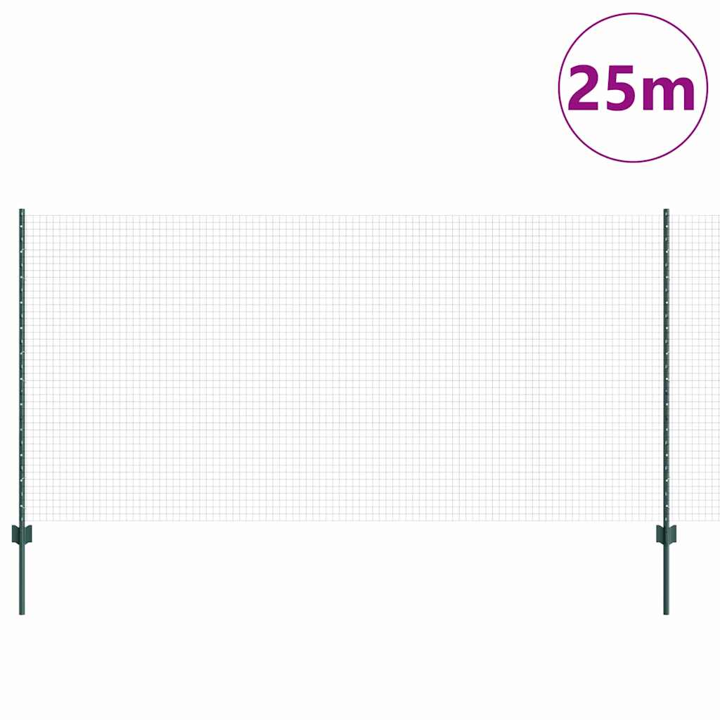 Fence with Posts Green 1.2 x 25 m Steel