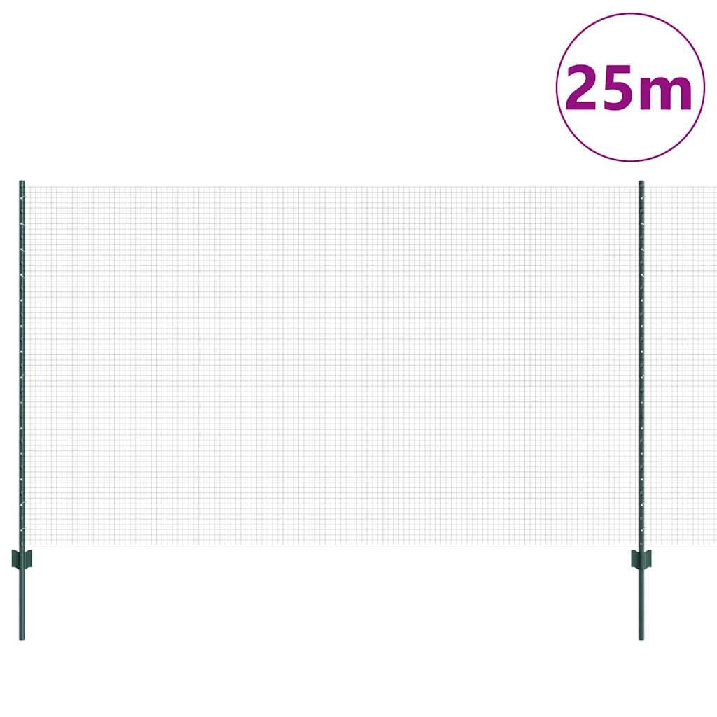 Fence with Posts Green 1.4 x 25 m Steel