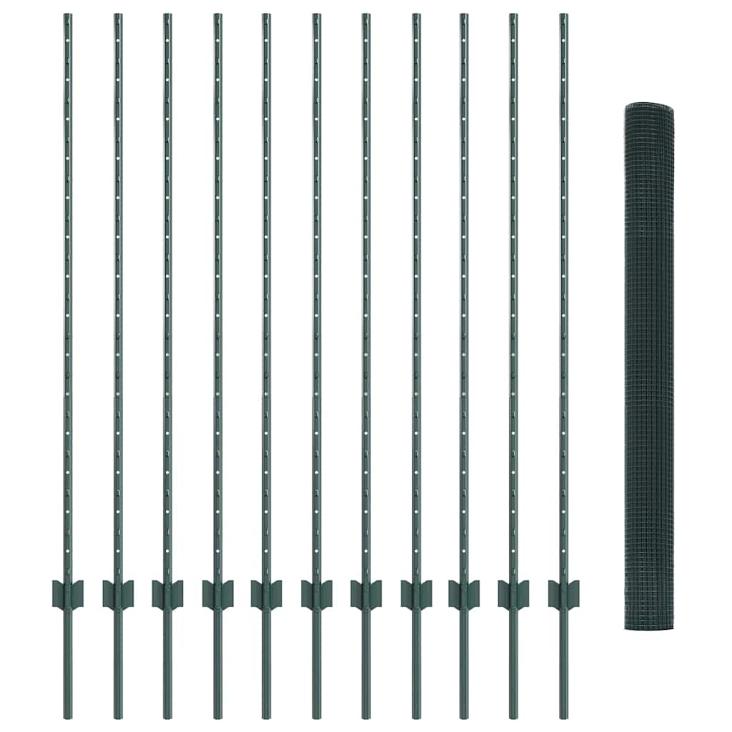 Fence with Posts Green 1.4 x 25 m Steel
