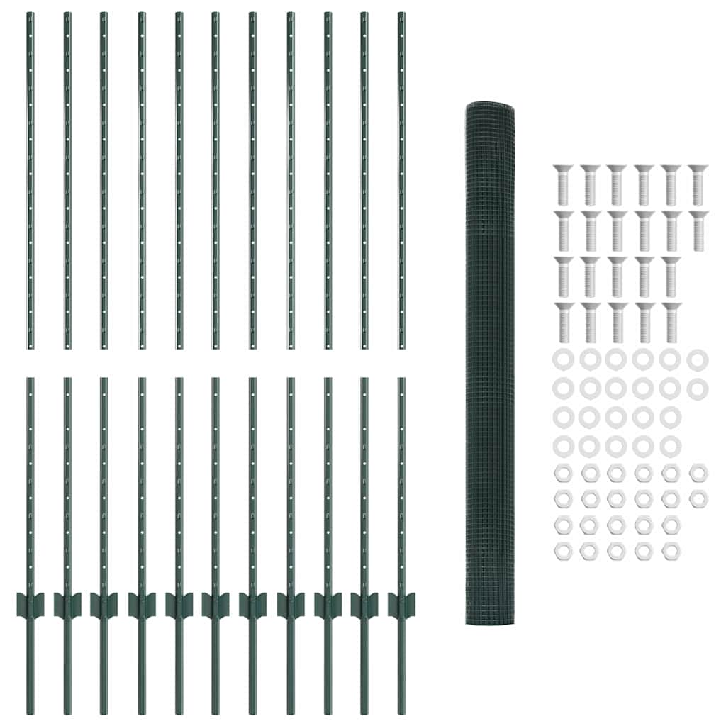 Fence with Posts Green 1.4 x 25 m Steel