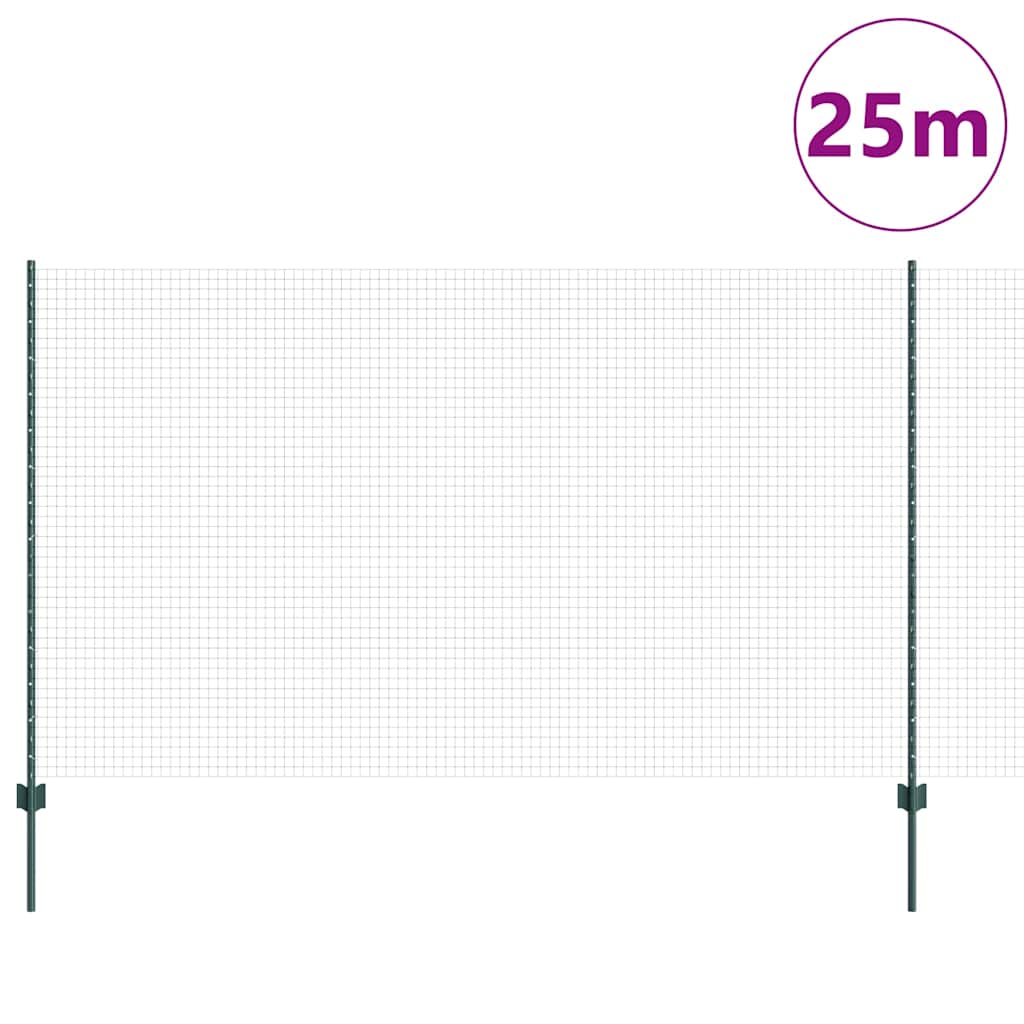 Fence with Posts Green 1.4 x 25 m Steel