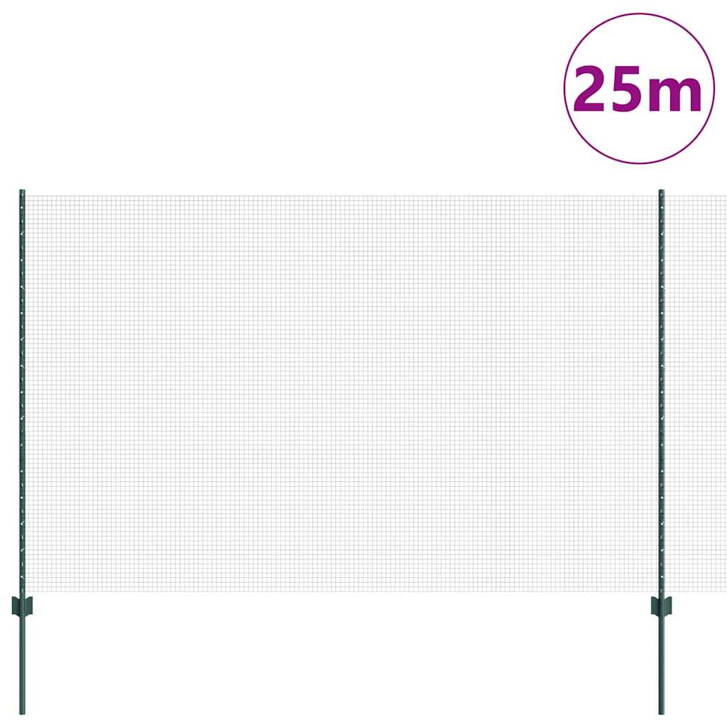 Fence with Posts Green 1.5 x 25 m Steel