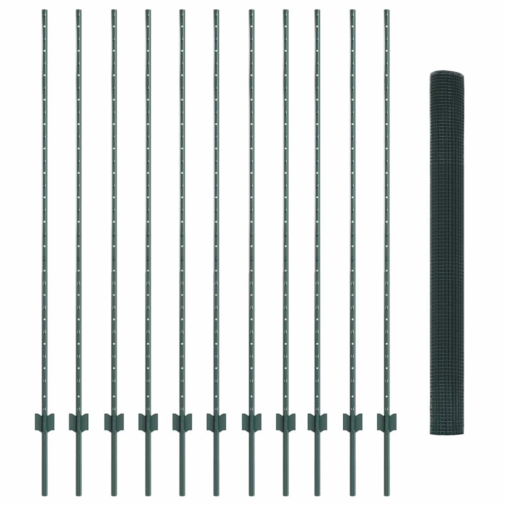 Fence with Posts Green 1.6 x 25 m Steel