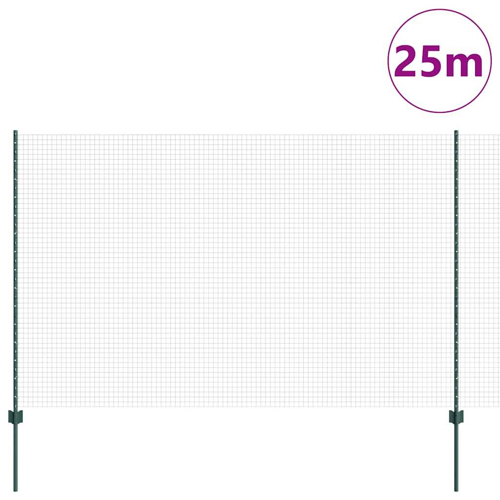 Fence with Posts Green 1.6 x 25 m Steel